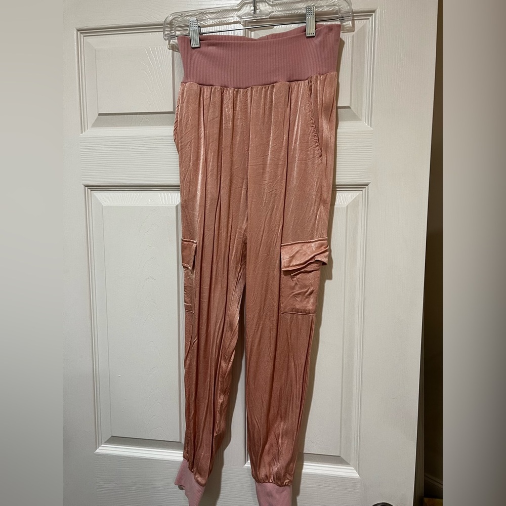 Light pink silk joggers